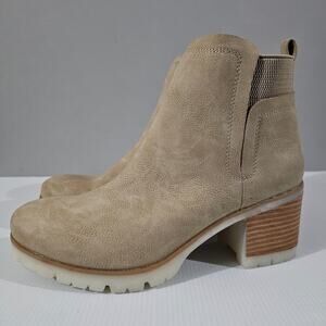 Korks By Kork Ease Elsie Ankle Boot Womens 11 Light Tan Chunky Heel Chelsea NEW